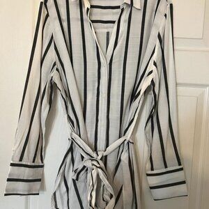 M&S long sleeved striped casual shirt with belt